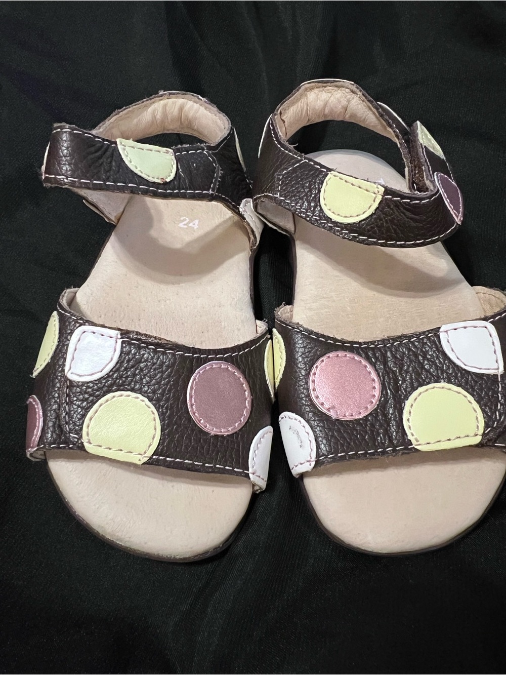 Pediped Flex Leather Sandals Girls Size 24 (US 7.5-8) Brown Pastel Polka Dot